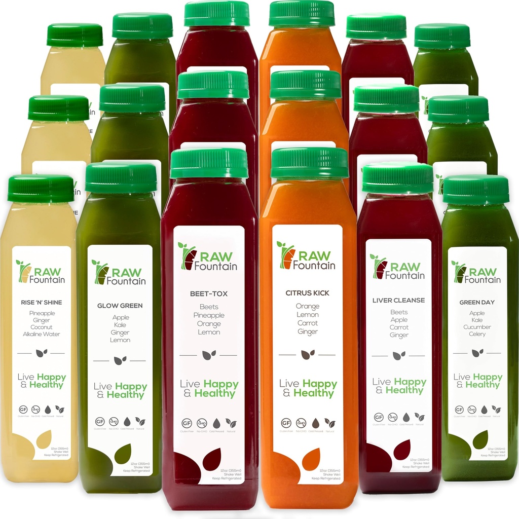 5 Day Juice Cleanse par Fountain Raw, tout naturel détox Cleanse, jus pour le repos corporel, jus pressé froid rapide, excellente façon de sauter à une alimentation saine, 30 bouteilles 12oz, 5 coups de gingembre
