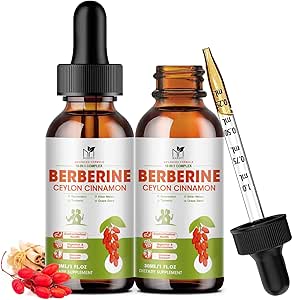 Berberine supplément gouttes liquides, Berberine 1500mg avec Ceylan cannelle, curcuma, resvératrol, Bitter Melon, supplément végétalien, soutient système immunitaire et système digestif - 2 FL Oz