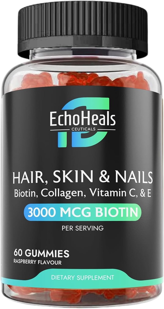 Cheveux, peau et ongles Gommies de biotine Collagène Vitamine C & E Supplément de 3000mcg Biotine de framboise Aromatisée de 60 gommies