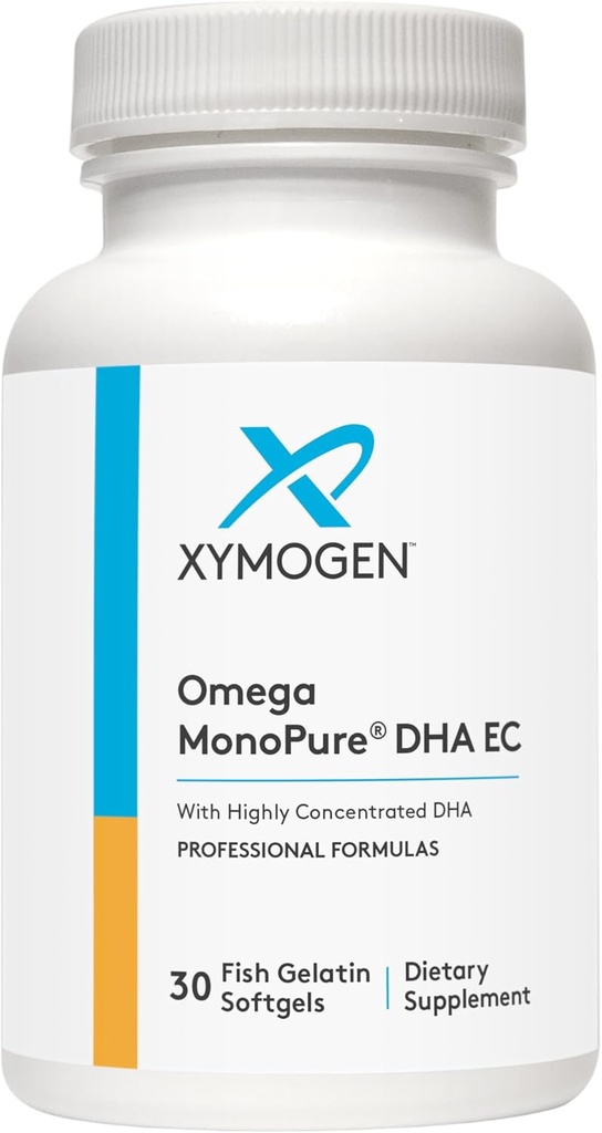 XYMOGEN Omega MonoPure DHA EC - Huile de poisson DHA hautement concentrée - Supplément Omega-3 pour le soutien cardio-vasculaire, immunitaire + cognitif (30 Softgels)