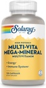 Multivitamine Méga-minérale SOLARAY multivitamine pour les femmes et les hommes avec vitamine D, vitamine C, magnésium, zinc et plus - Support du système d'énergie et immunitaire - Garantie de 60 jours - 30 portions, 120 capsules