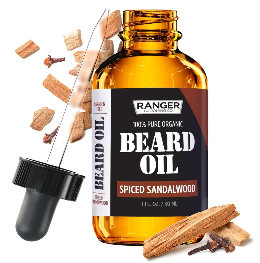 Rose Leven Huile de sandale épicée et laisser en conditionneur par Ranger Grooming Co, 100% bio naturel pour les ours, les moustaches et la peau hydratée 1 oz