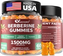 Berberine avec Gommies Ceylan Cinnamon - 1500mg Berberine HCI Supplément avec Chrome, Curcuma et Thistle de lait - Immune Support - pour les femmes et les hommes - 60 Gommies sans sucre