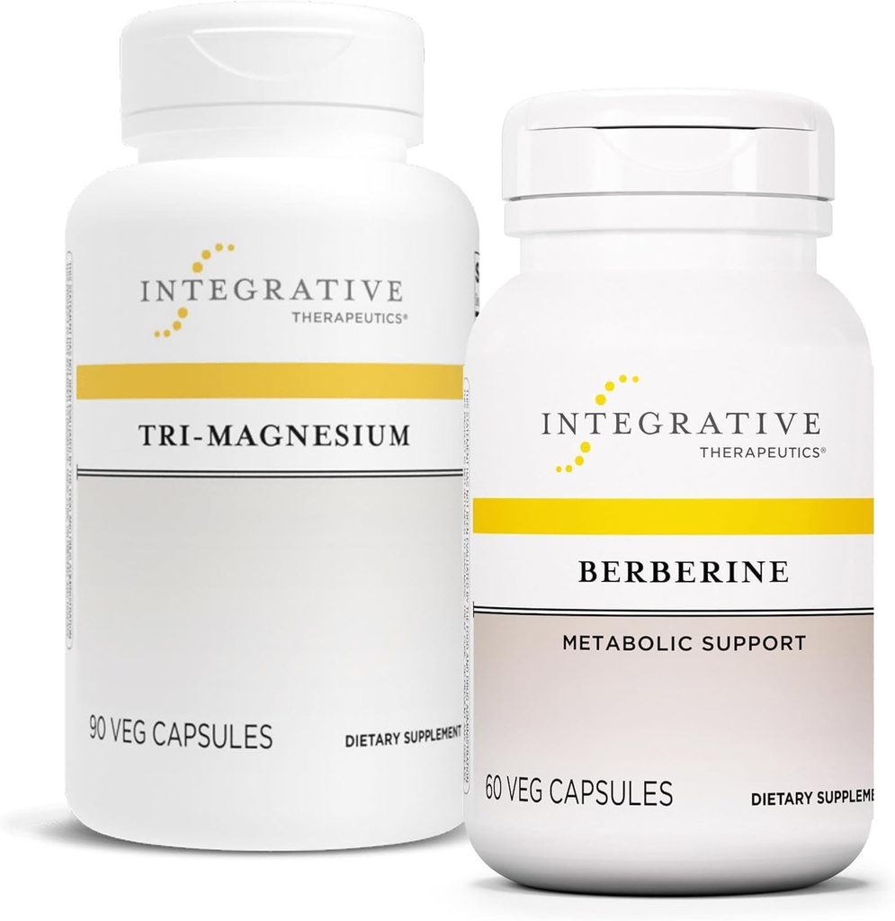 Ensemble Thérapeutique Intégratif avec Berberine, 60 Capsules & Tri-Magnésium, 90 Capsules - Berberine pour le soutien métabolique* - Tri-Magnésium pour la santé cardiaque et osseuse*