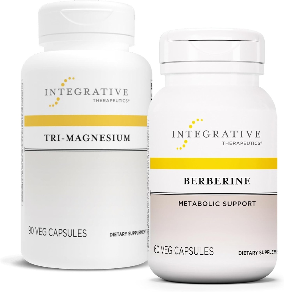 Ensemble thérapeutique intégratif avec Berberine, 60 Capsules et Tri-Magnésium, 90 Capsules - Berberine pour le soutien métabolique* - Tri-Magnésium pour la santé cardiaque et osseuse*