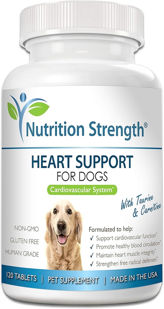 Soutien cardiaque pour les chiens avec la taurine et la carnitine, promouvoir la circulation sanguine, soutenir la fonction cardiovasculaire, l'intégrité musculaire du cœur et les défenses radicales libres, 120 comprimés à croquer