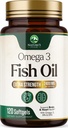 Omega 3 Huile de poisson 2400 mg supplément, source durable, supplément triple force Omega-3 softgels, soutien de la santé cérébrale, EPA et DHA huiles de poisson suppléments acides gras, sans gluten et OGM, 120 softgels
