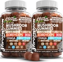 15in1 Gummes de Champignons avec Lion's Mane Turkey Tail Cordyceps Reishi Chaga Sweet Toot Maitake Meshima Poria Cocos Shiitake Tremella, Oyster Agaricus Champignons pour hommes et femmes Supplément - 2Pack