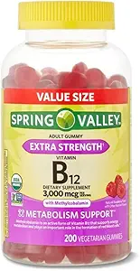 Spring Valley Non OGM Vitamine B12 Gummées végétariennes, framboise, 3000 mcg, 200 Taille de la valeur de dénombrement