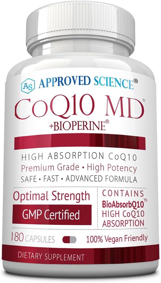 Approved Science® CoQ10 MD - Extra Strength 300mg Pure CoQ10 with Bioperine® for Faster Absorption - Optimal Support - 3 Month Supply
