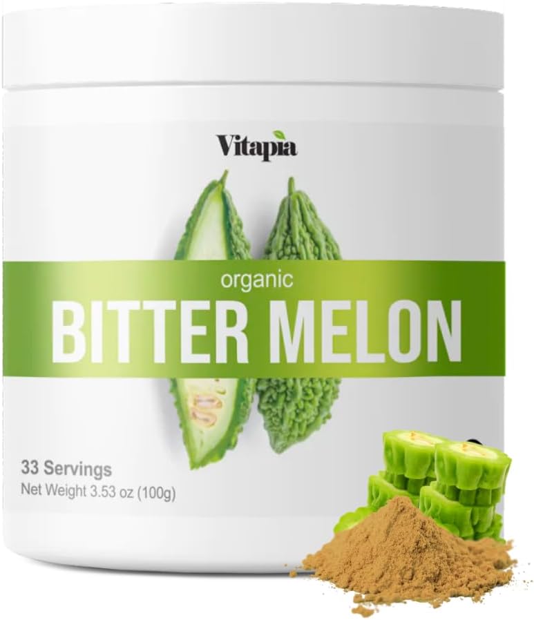 Vitapia Bitter biologique Melon Fruit 10:1 Extrait pour forte digestion, santé des intestins, fonction hépatique, soutien de santé cardiaque - 100g Supplément de poudre et 33 jours d'approvisionnement - Non-OGM, sans gluten, végétalien-friendly