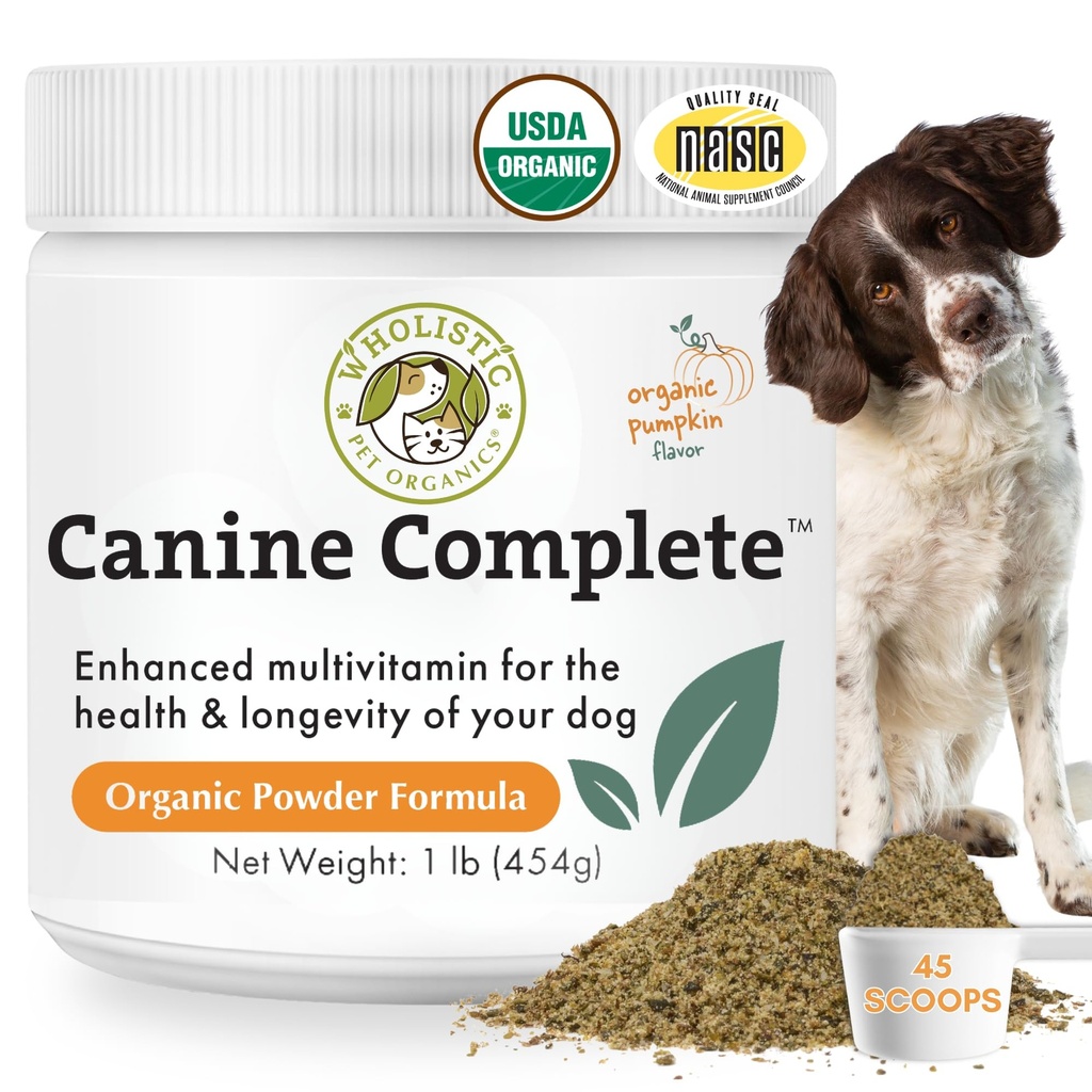Wholistic Pet Organics Canine Complete - Poudre de multivitamines pour chien - 1 Lb - Vitamines et suppléments quotidiens pour chien pour aliments maison - Système immunitaire, peau, manteau et santé générale - Petite et grande race
