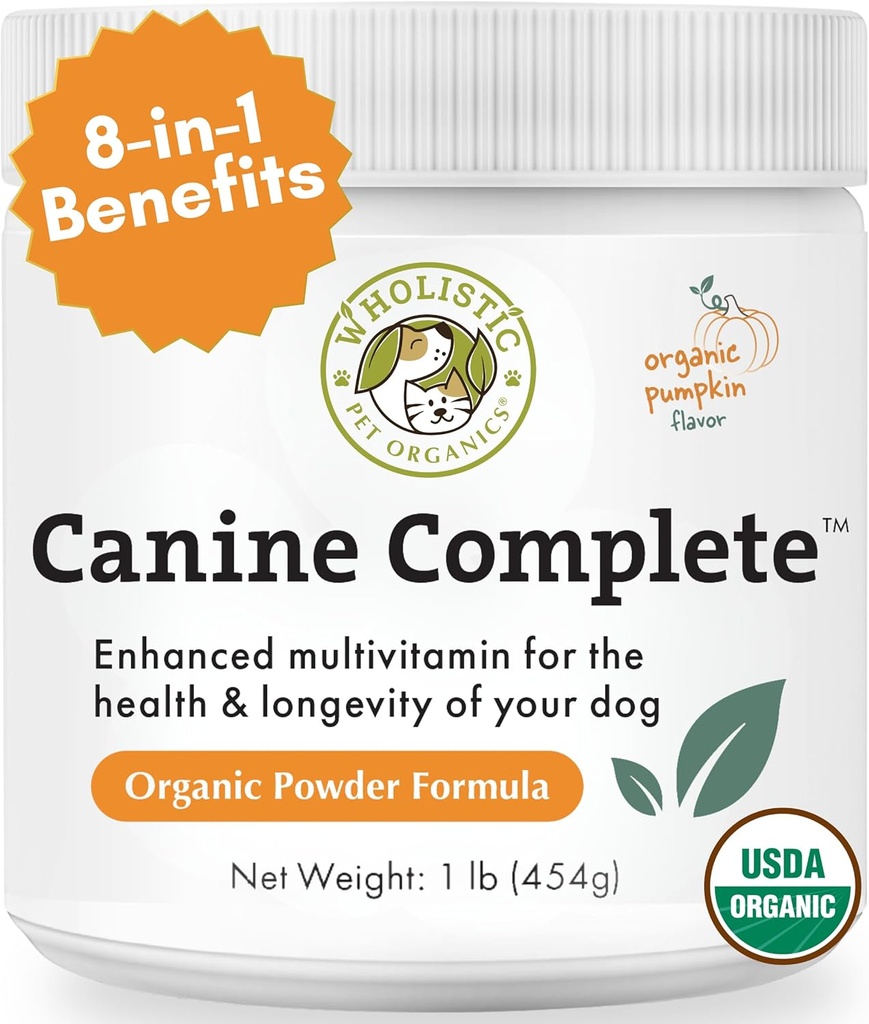 Wholistic Pet Organics Canine Complete - Poudre de multivitamines pour chien - 1 Lb - Vitamines et suppléments quotidiens pour chien pour aliments maison - Système immunitaire, peau, manteau et santé générale - Petite et grande race