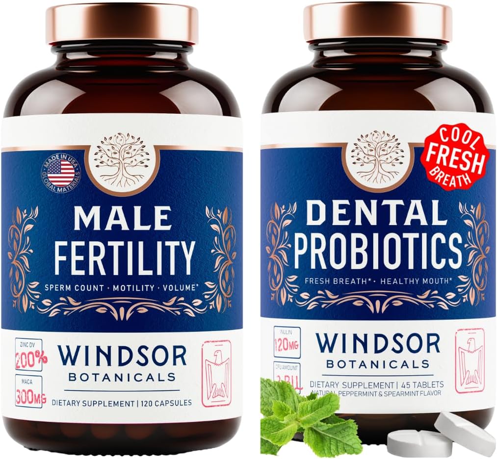 BOTANIQUES DE WINDSOR Supplément de fertilité masculine et probiotiques oraux pour la respiration fraîche - Ensemble de santé masculine