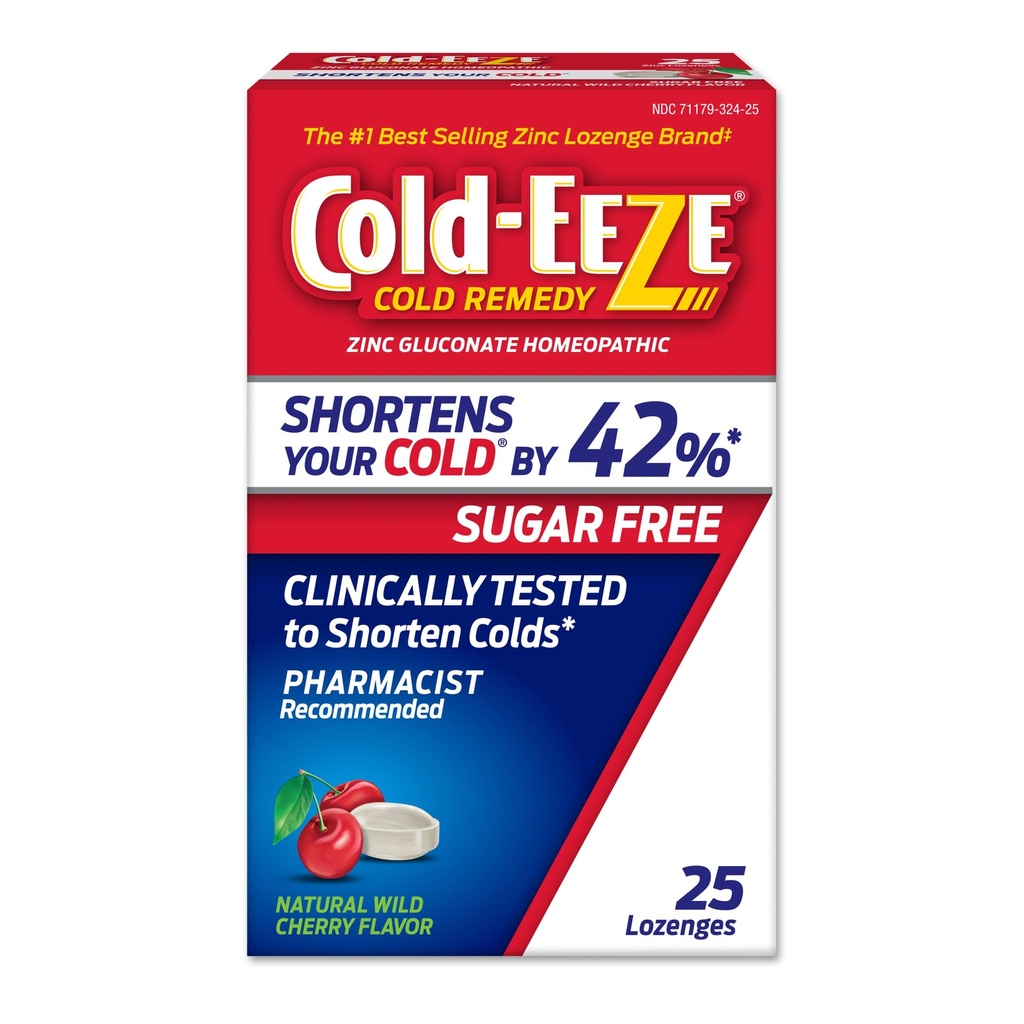 Cold-EEZE sans sucre, cerise naturelle sauvage Lozanges de zinc, remède homéopathique à froid, raccourcit le rhume commun, la gorge douloureuse, la toux, la congestion et post-nasal Drip, 25 Ct