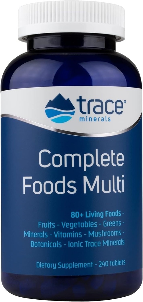 Trace Minerals Complete Foods Multi - Supplément quotidien multivitamine avec des aliments entiers, minéraux et vitamines - Soutient la santé minérale du corps avec des minéraux de Trace Ionique - 240 comprimés