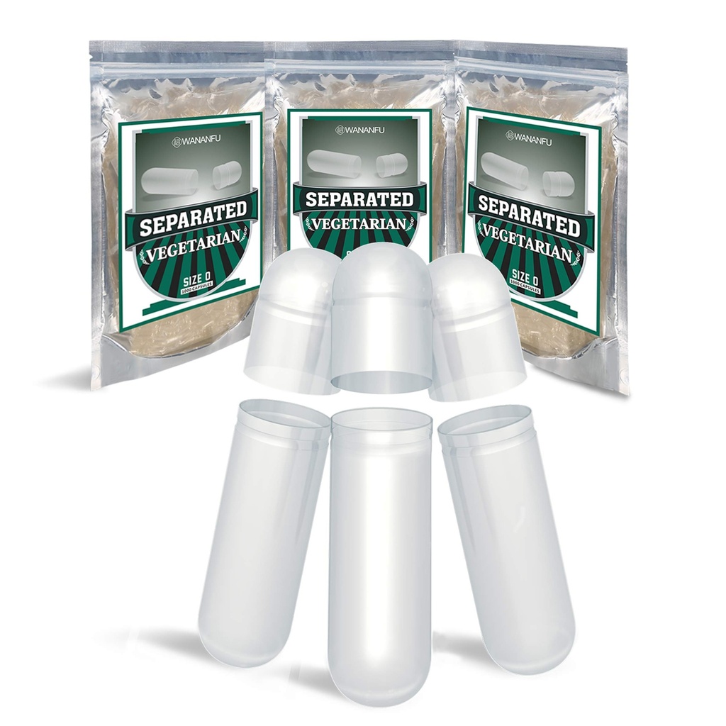 wananfu Capsules vides pré-séparées 0 Végétarien (1000 Nombre), Effacement des capsules de pilules Veggie Taille 0 pour faire vos propres suppléments