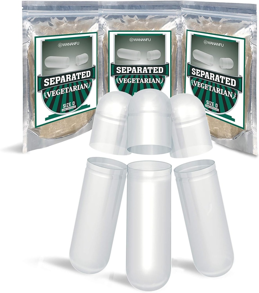 wananfu Capsules vides pré-séparées 0 Végétarien (1000 Nombre), Effacement des capsules de pilules Veggie Taille 0 pour faire vos propres suppléments