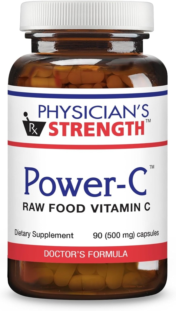 La force du médecin Power-C - 90 capsules - Vitamine C cru et flavonoïdes de Camu Camu, Acerola Cherry, Rhus coriaria & Rose Hip - Kosher - 30 portions