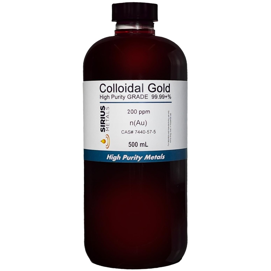 Vrai Or colloïdal – 200 ppm - 99,99+% Pureté - 500 mL (16,9 Fl Oz) en bouteille en plastique sans BPA - Fabriqué aux États-Unis