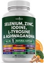 Sélénium, Zinc, Iodine, L Tyrosine, Ashwagandha - Supplément de soutien pour les femmes et les hommes avec Bladderwrack, Turmeric, Silica Kelp, Schisandra - 60 comte