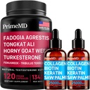 Liquid Collagen Biotin (2pk) et Fadogia Tongkat Ali (1pk) Supplément - Potent Vitamines pour les cheveux, la peau, les ongles, le cœur, l'énergie et la testostérone Support - Non-OGM, végétalien