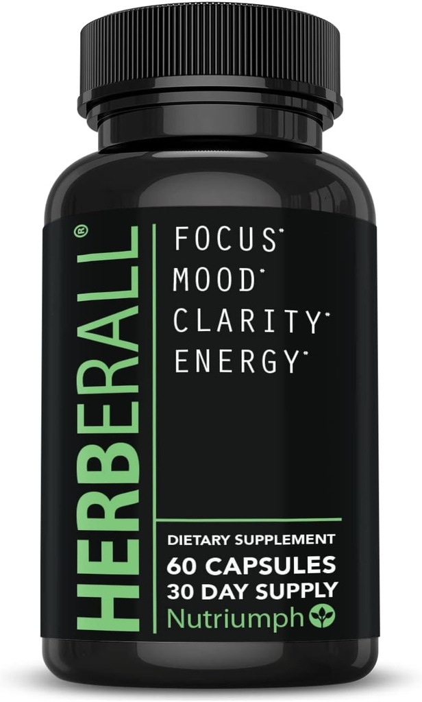 HERBERALL Nootropic – Supplément de soutien au cerveau et au focus avec CoQ10, glutathion, thé vert, acide alpha lipoïque, feuille d'olive et poivre noir – 120 capsules végétaliennes