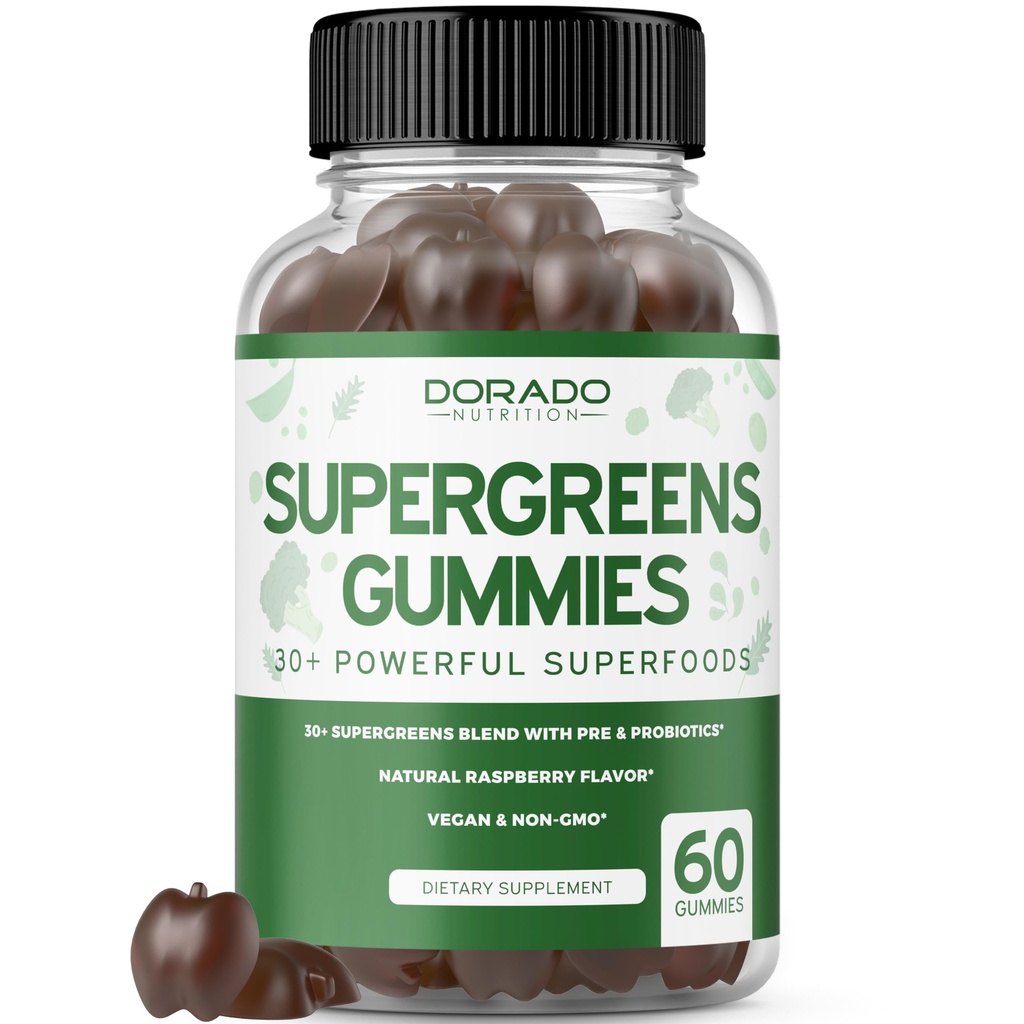Supergreens Gummies (60 comte) Daily Greens Gummies - Suppléments de Verts avec 8 Ingredient Power Blend - Superfood pour le soutien immunitaire pour les adultes - tiers testés, végétaliens et fabriqués