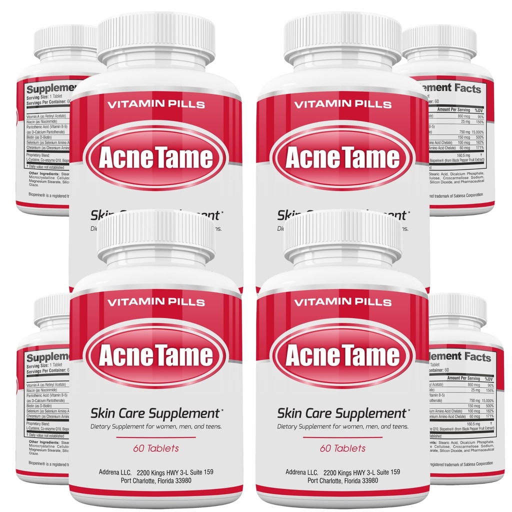 Supplément de pilules d'acné- Pilule de vitamines claires de la peau pour le traitement de la peau huileuse, Blemishes hormonales, Anti-spots et suppléments d'acnes kystiques pour les femmes, les hommes, les adolescents et les adultes- 240 comprimés oraux