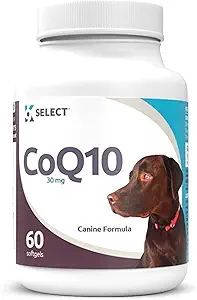 K9 Select CoQ10 Supplément pour chiens, 30mg - 60 gels doux par bouteille - supplément pour animaux de compagnie, softgels nutritionnels pour la santé du coeur canin, la santé cardiovasculaire et gum, l'énergie
