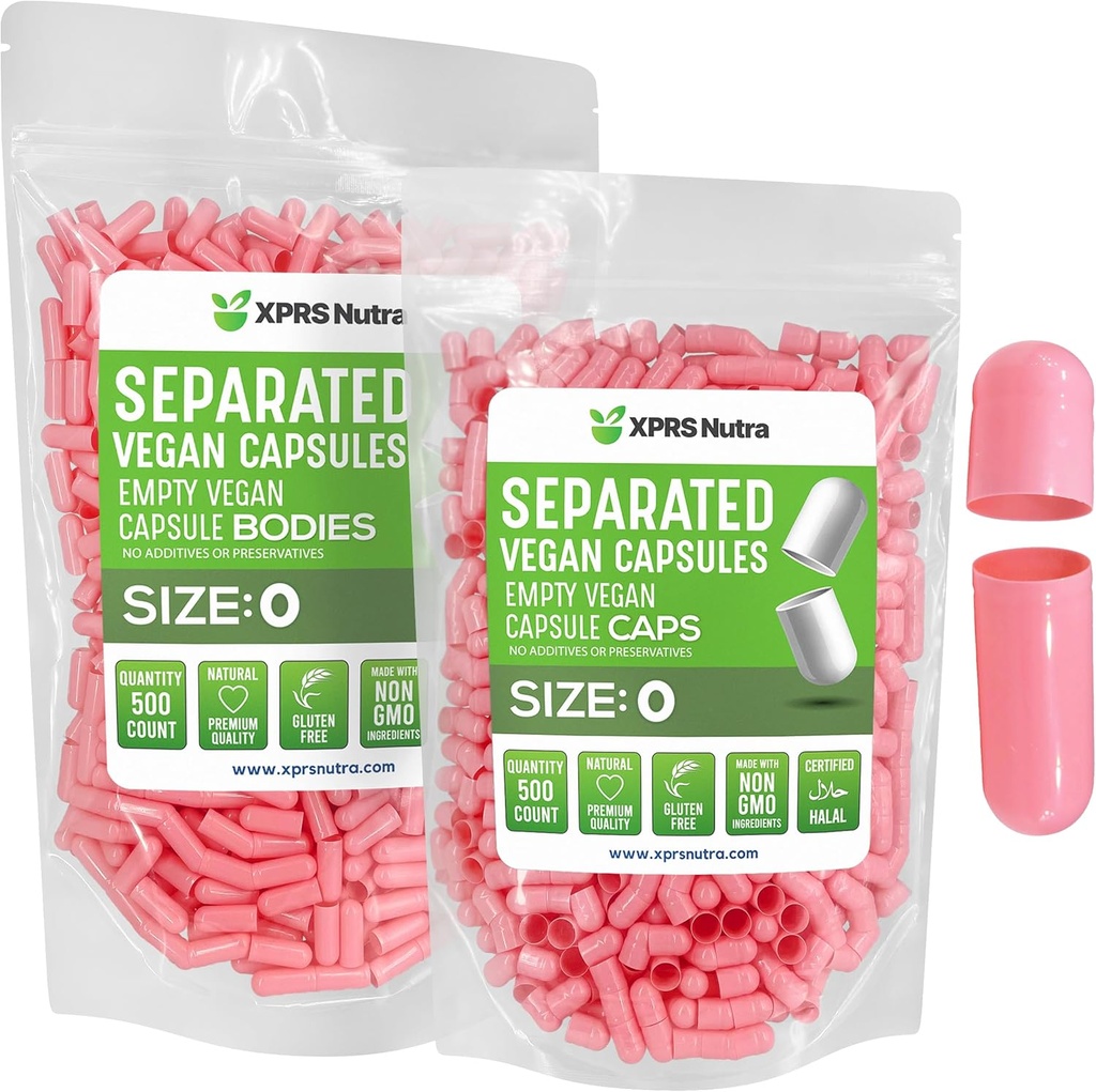 XPRS Nutra Vegan Taille 0 Capsules séparées - 500 Compte Capsules vides Premium Séparées dans des sacs - Pills 0 Vide pour le remplissage de supplément de bricolage (puits)