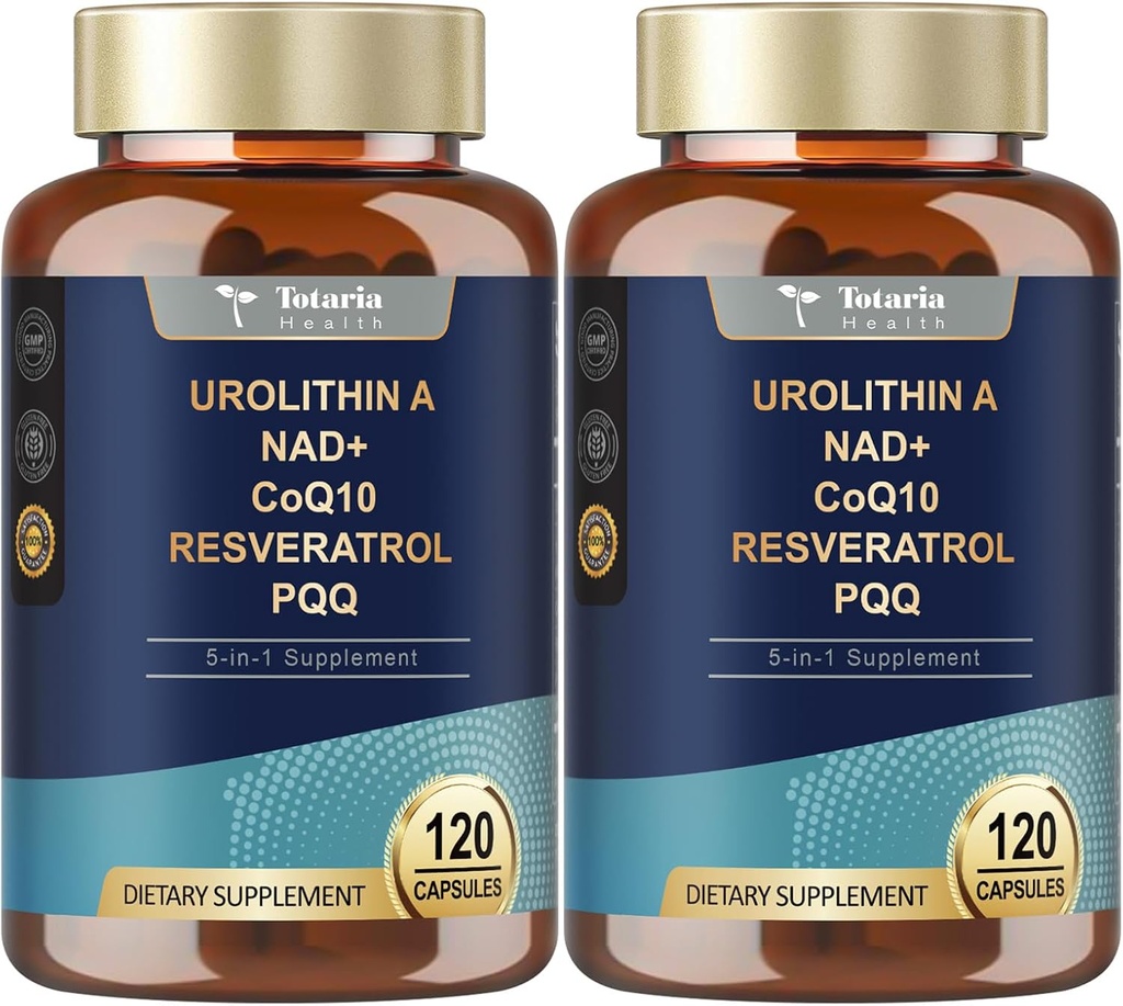 Totaria Urolithin Un supplément de 1000mg avec NAD,CoQ10, Supplément pour les femmes 120 Softgels pour les antioxydants musculaires (paquet de 2)