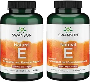 Swanson Vitamine E - Supplément de vitamine naturelle favorisant la santé cardiovasculaire - Formule naturelle offrant des tocophérols essentiels D-Alpha - (100 softgels, 1000 UI chacun) (2 pack)
