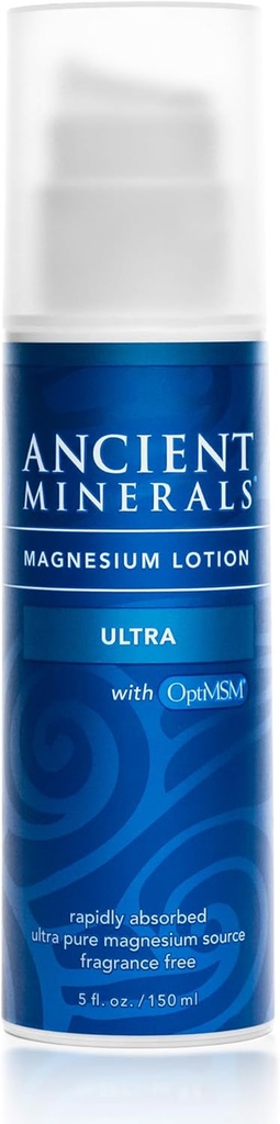 Minéraux anciens Lotion de magnésium Ultra avec MSM pur véritable Zechstein Lotion de magnésium pour application topique (5oz)