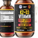 Vitamine D3 K2 gouttes – Vitamines liquides pour femmes, hommes et adolescents - Suppléments de force osseuse - D3 K2 Mt Vitamines pour le soutien immunitaire et la santé cardiaque - Vitamine D3 10000 Iu gouttes liquides K2 – 2 oz