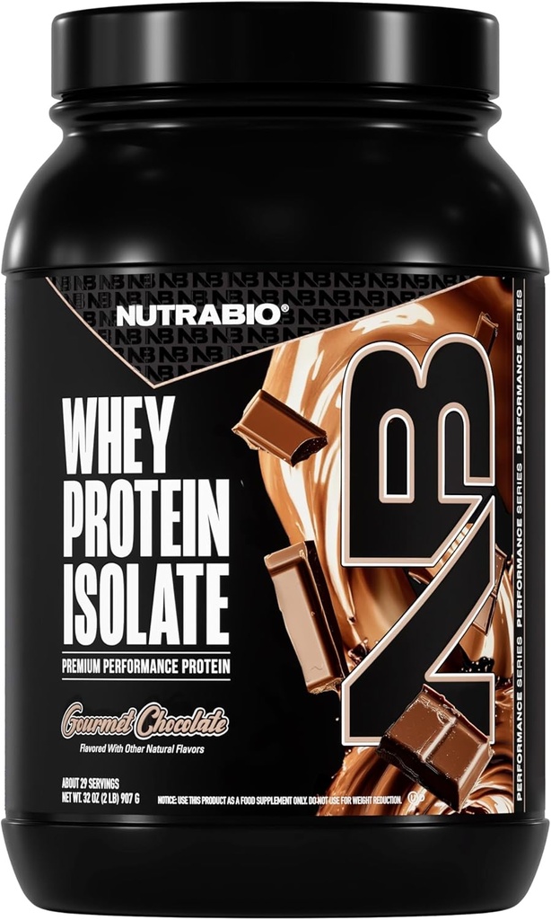 NutraBio 100% Whey Protein Isolate Protéine Poudre, 25g Protéine avec profil complet d'acide aminé, non-OGM, sans soja et sans gluten, faible teneur en glucides, faible teneur en calories en poudre de Whey Protein, chocolat gourmand, 2 Lb