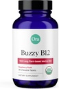 Ora Vitamine biologique B12 1500mcg - méthylcobalamine végétale pour adultes - Énergie naturelle sans stimulant, comprimés à croquer aux framboises, pas de sucre ajouté - 30 comprimés