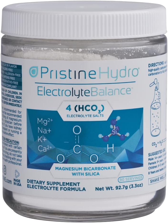 Supplément d'électrolyte de magnésium de PristineHydro® — Electrolyte Balance® avec du bicarbonate de magnésium et du silica — Réapprovisionne des éléments nutritifs critiques pour maximiser la performance corporelle (90 portions en poudre)
