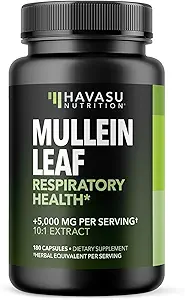 Mullein Leaf Capsules for Respiratory Health - 5000mg Extract 10:1 for Lung Support and Immune Function - 180 Count - Vegan, Non-GMO Capsules - Herbal Supplement for Daily Wellness - 6 Month Supply