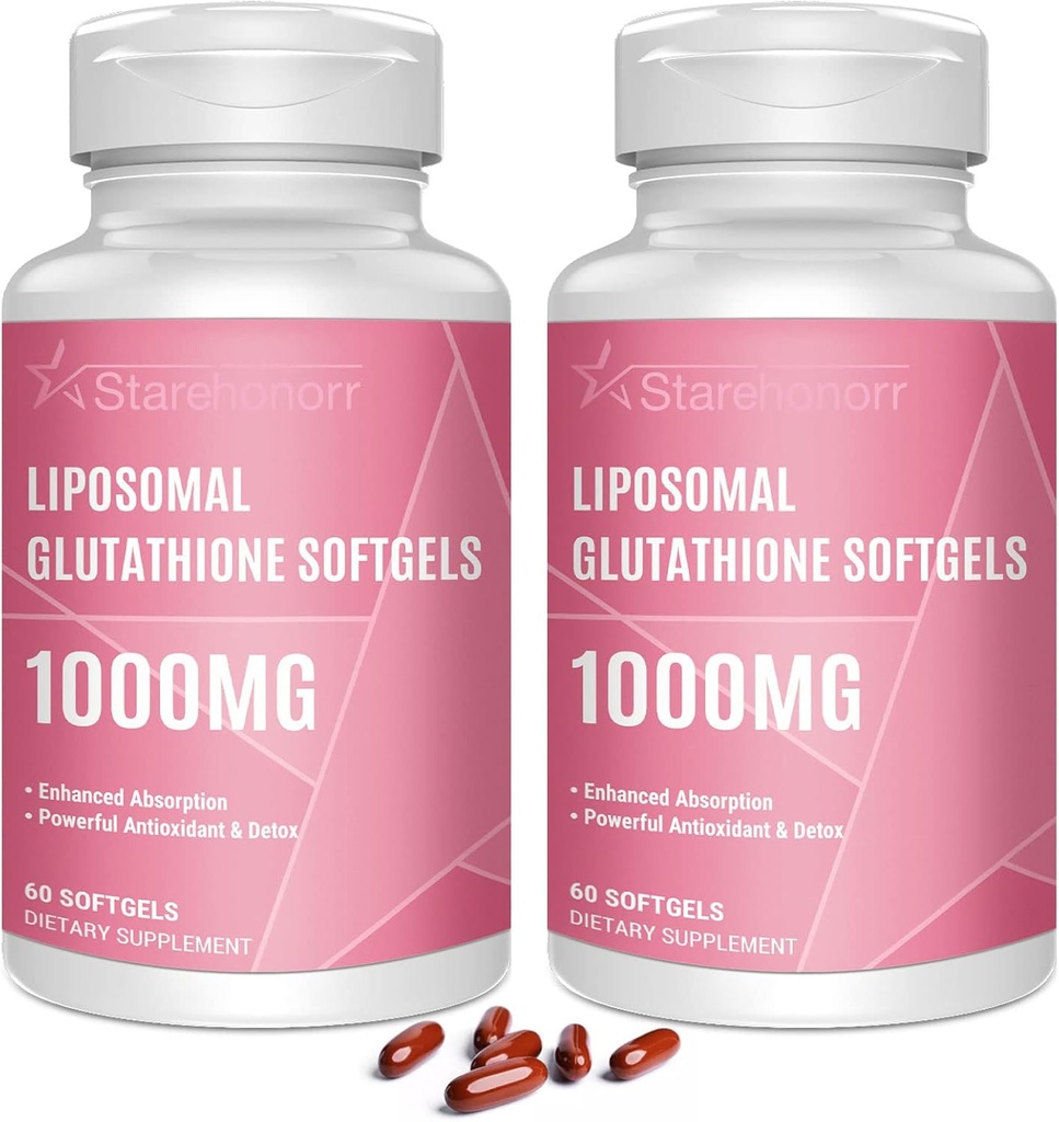 Liposomique Glutathion Softgels 1500MG, Supplément réduit de glutathion avec vitamine C, Meilleure absorption, Antioxydant puissant non-OGM pour le vieillissement en santé, Detox, Santé immunitaire, 120 Softgels