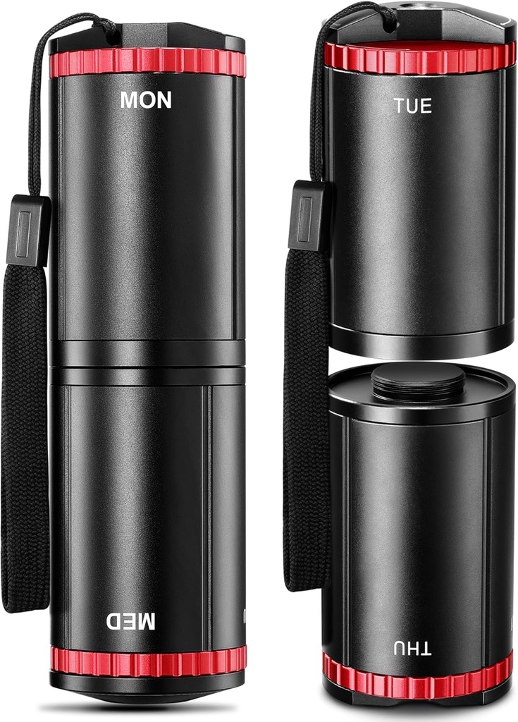 Zannaki Metal Travel Pill Organizer, Portable EDC Arthritis Friendly Pill Box hebdomadaire, grand contenant de cas de pilule, BPA libre 7 jours de médecine quotidienne Organisateur de la vitamine, huile de poisson, supplément