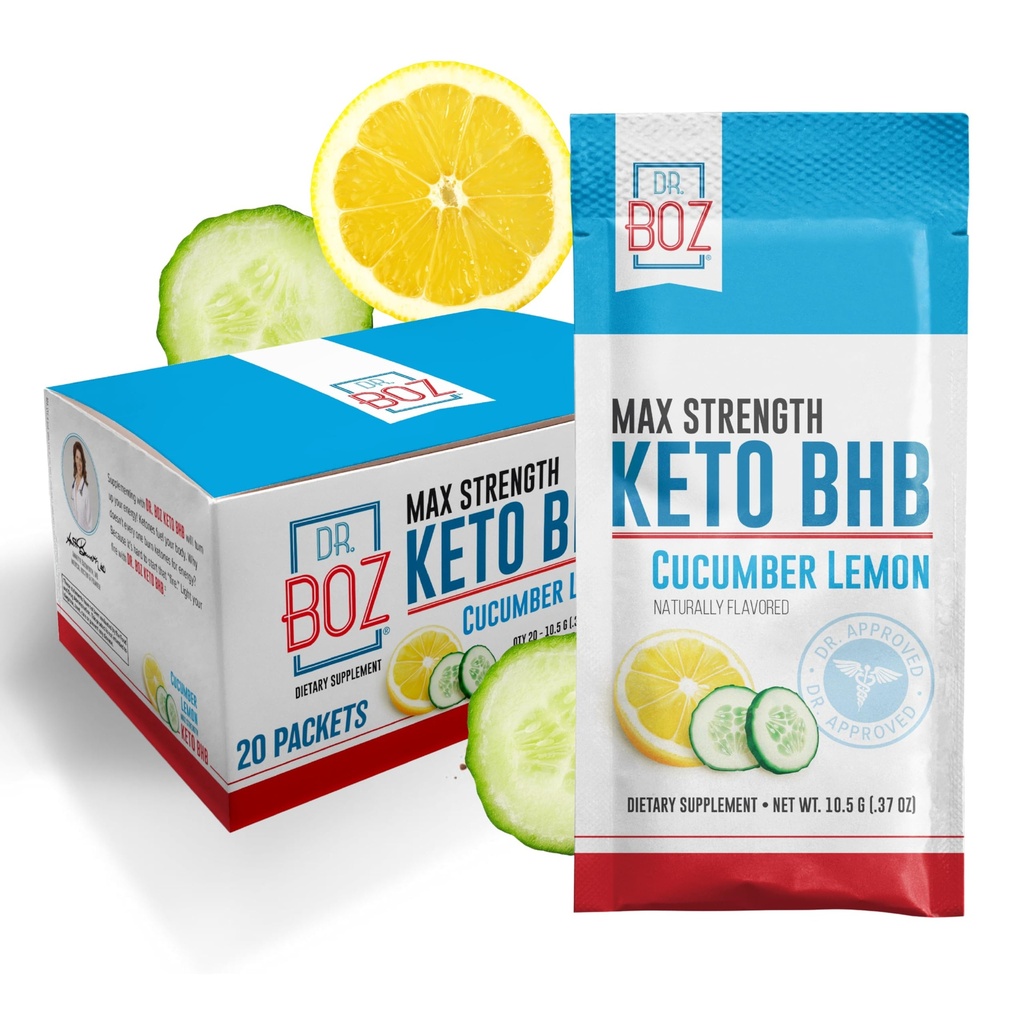 Dr Boz - Poudre de Keto BHB - Citron de concombre, 20 paquets - Boissons de cétones - Augmenter l'énergie et réduire les croûtes - Supplément alimentaire maximal - Qualité testée - Fabriqué aux États-Unis - 10.9oz (310g)
