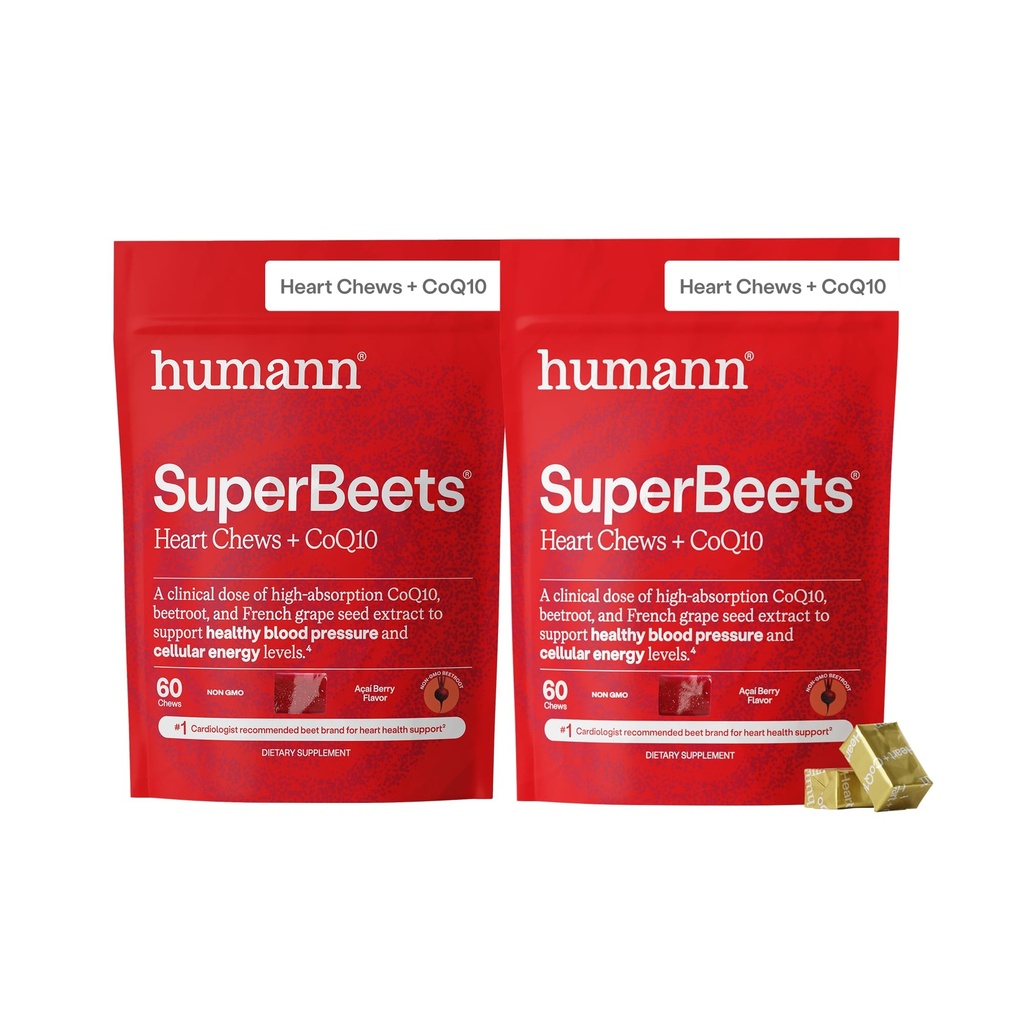 HumanN SuperBeets Heart Chews Advanced - 100mg de CoQ10 Plus Extrait de betterave et de graines de raisin, 120 Compte
