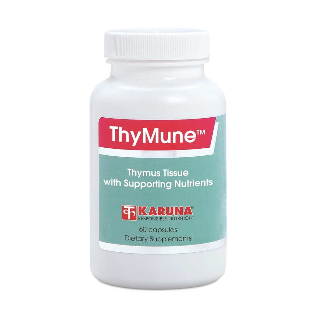 Karuna ThyMune 60 Capsules | 400 mg Thymus Tissue, 40mg Echinacea Extract, 25 mg bioflavonoids | Vitamin A, C, E, zinc, Copper | Unique Thymus Support Complex