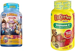 L'il Criters Paw Patrol & Immune C Vitamines Gommy pour les enfants, Vitamine C, D3, Zinc, 190 Gommies Chaque
