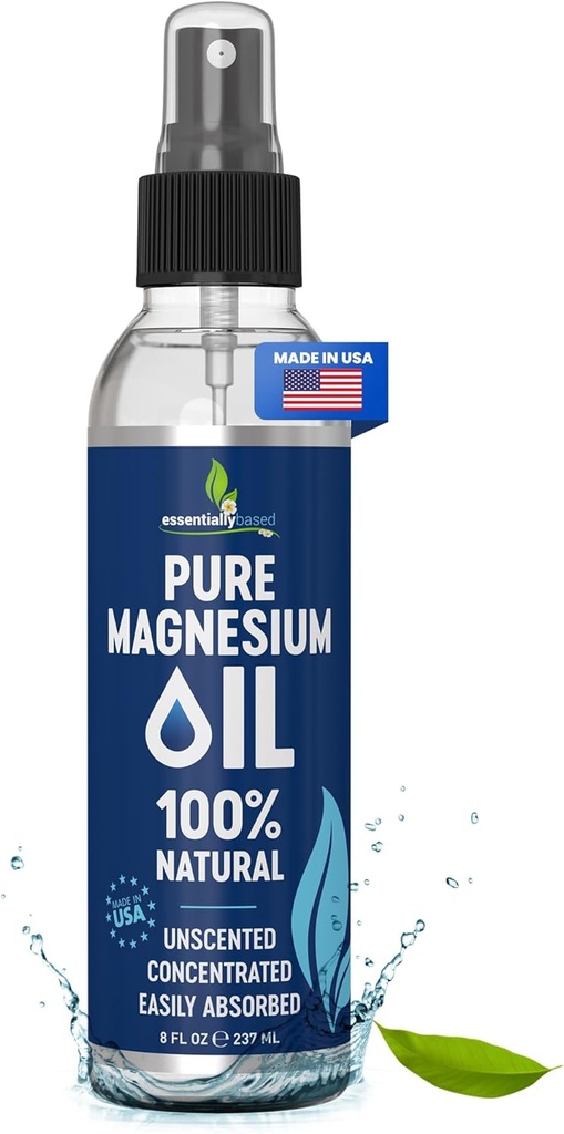 Spray d'huile de magnésium pur 8oz - Spray de magnésium topique pour le sommeil Extra-fort - Moins de sting - Moins de démangeaison - 100% Huile naturelle et organique - Fabriqué aux États-Unis