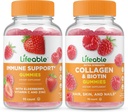 Support immunitaire vivace + collagène et biotine, Gommies Bundle - Grande dégustation, supplément de vitamine, sans gluten, sans OGM, gommy à croquer
