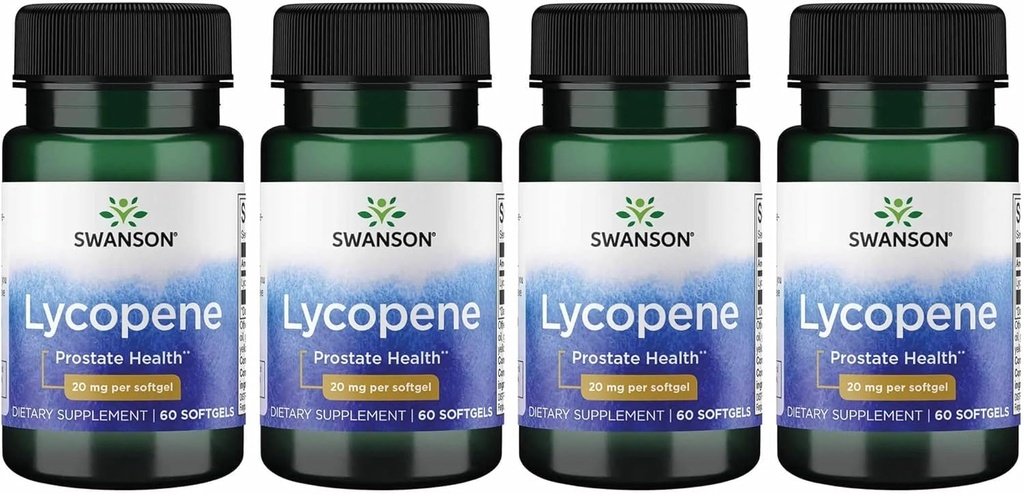 Swanson Lycopène - Supplément naturel favorisant la santé de la prostate, la santé cardiaque et soutient la pression artérielle dans la gamme normale - Supplément santé pour hommes - (60 Softgels) 4 Pack