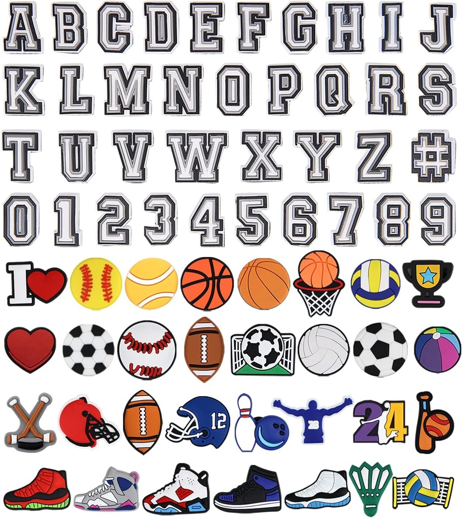 Lettres Nombres et Décoration Sportive Charms, Basketball Hockey Softball Football Cadeau pour garçons Adolescents et adultes