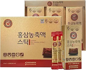 Bâton d'extrait de GINSENG rouge de POCHEON, 30 % d'extrait de ginseng, boîtes à portion unique - 30 bâtonnets (10ml x 30), soutien naturel immunitaire